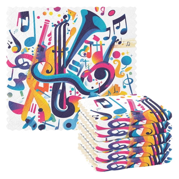 Yayeee 6 Pack Kitchen Dish Cloths for Washing Dishes Soft Absorbent Microfiber Towels, Musical Pattern