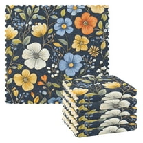 Yayeee Dish Cloths for Washing Dishes Set of 6 Microfiber Strong Absorbent Towels, Navy Floral Pattern