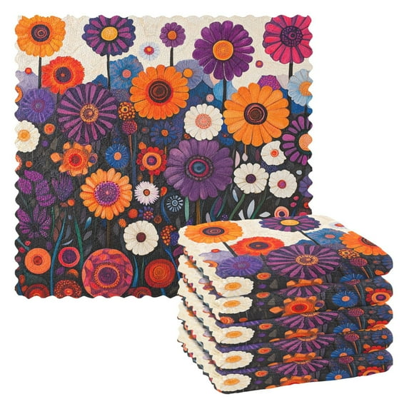 Yayeee 6 Pack Kitchen Dish Cloths for Washing Dishes Soft Absorbent Microfiber Towels, Purple Flowers