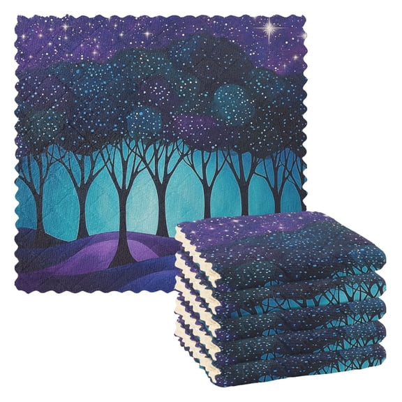 Yayeee 6 Pack Kitchen Dish Cloths for Washing Dishes Soft Absorbent Microfiber Towels, Purple Moonlight Forest