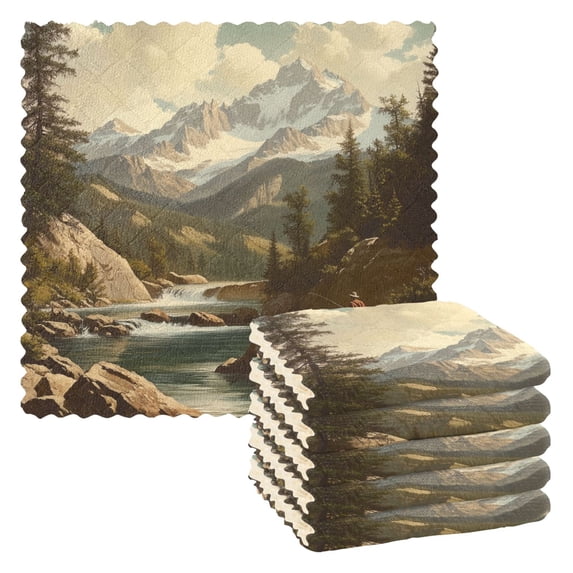 Yayeee 6 Pack Kitchen Dish Cloths for Washing Dishes Soft Absorbent Microfiber Towels, Snow Mountains
