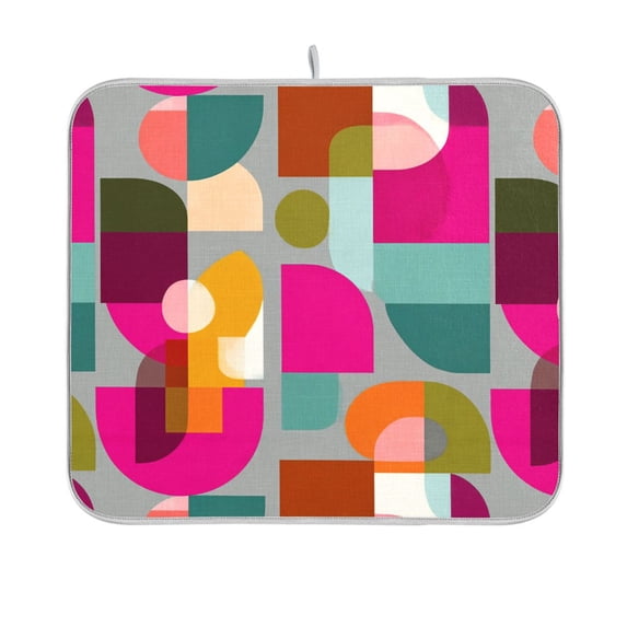 Yayeee Dish Drying Mat for Kitchen Counter 16"x18" Microfiber Absorbent Pad, Abstract Geometric Pattern