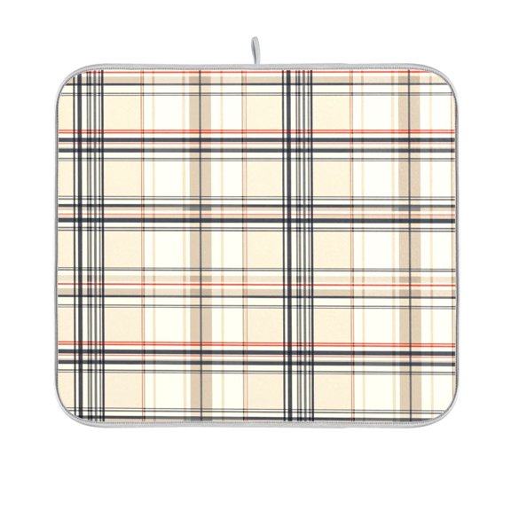 Yayeee Dish Drying Mat for Kitchen Counter 16"x18" Microfiber Absorbent Pad, Beige Plaid Pattern