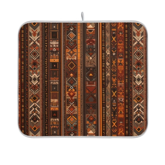 Yayeee Dish Drying Mat for Kitchen Counter 16"x18" Microfiber Absorbent Pad, Brown Tribal Pattern