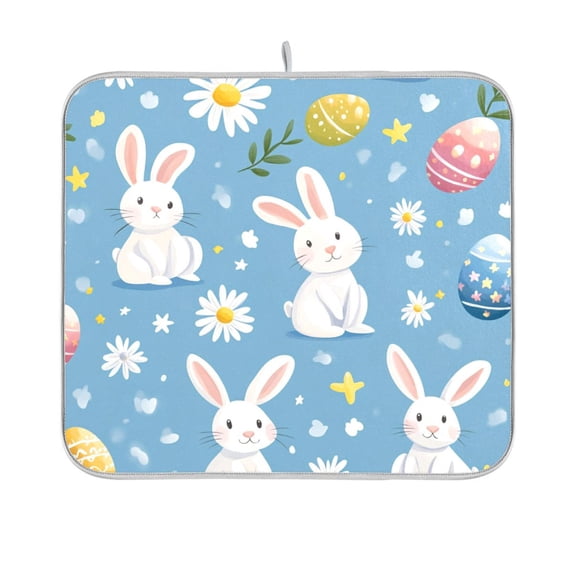 Yayeee Dish Drying Mat for Kitchen Counter 16"x18" Microfiber Absorbent Pad, Cartoon Easter Bunnies