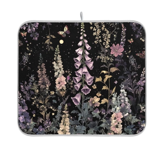 Yayeee Dish Drying Mat for Kitchen Counter 16"x18" Microfiber Absorbent Pad, Dark Flowers Pattern