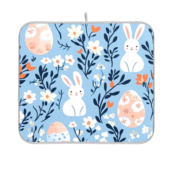 Yayeee Dish Drying Mat for Kitchen Counter 16"x18" Microfiber Absorbent Pad, Floral Easter Rabbits