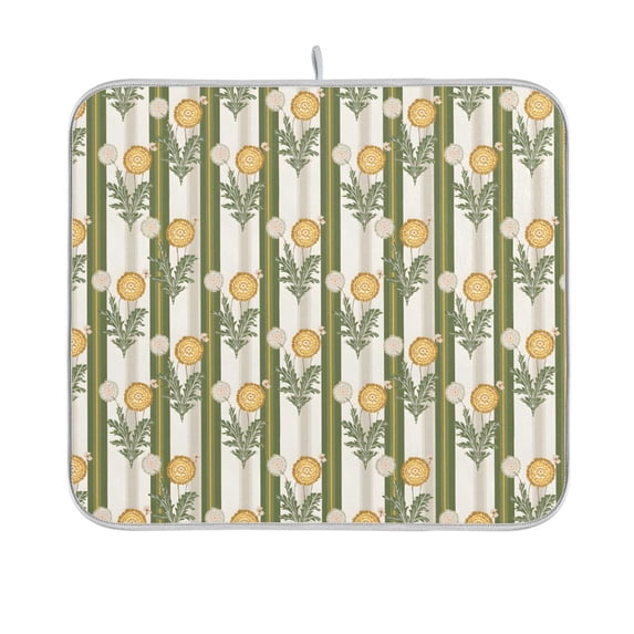 Yayeee Dish Drying Mat for Kitchen Counter 16"x18" Microfiber Absorbent Pad, Olive Green Flowers