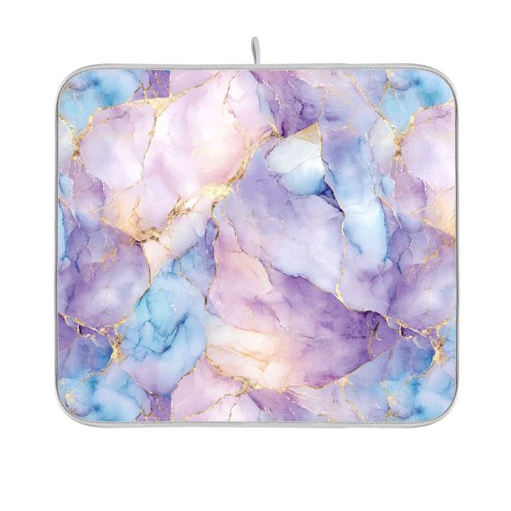 Yayeee Dish Drying Mat for Kitchen Counter 16"x18" Microfiber Absorbent Pad, Purple Marble Pattern