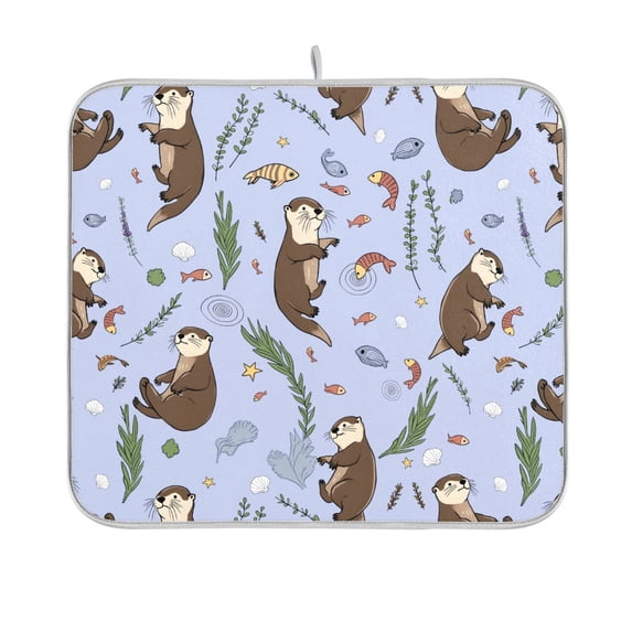 Yayeee Dish Drying Mat for Kitchen Counter 16"x18" Microfiber Absorbent Pad, Purple Otters Pattern