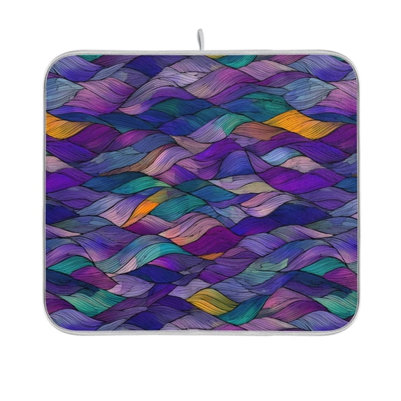Yayeee Dish Drying Mat for Kitchen Counter 16"x18" Microfiber Absorbent Pad, Purple Waves Pattern