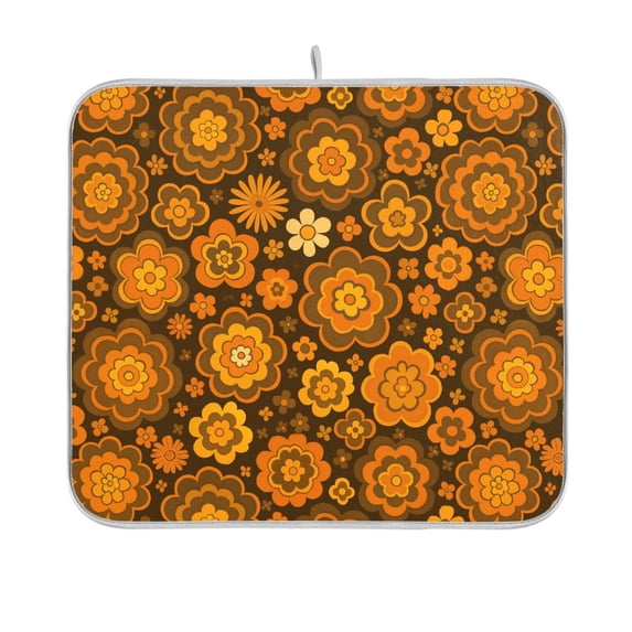 Yayeee Dish Drying Mat for Kitchen Counter 16"x18" Microfiber Absorbent Pad, Retro Orange Flowers