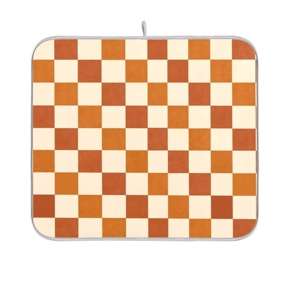 Yayeee Dish Drying Mat for Kitchen Counter 16"x18" Microfiber Absorbent Pad, Rusty Orange Plaid