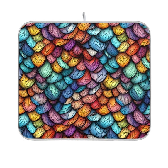 Yayeee Dish Drying Mat for Kitchen Counter 16"x18" Microfiber Absorbent Pad, Vibrant Dragon Scales Pattern
