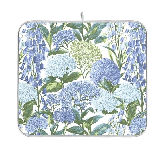 Yayeee Dish Drying Mat for Kitchen Counter 16"x18" Microfiber Absorbent Pad, Vibrant Hydrangeas Pattern