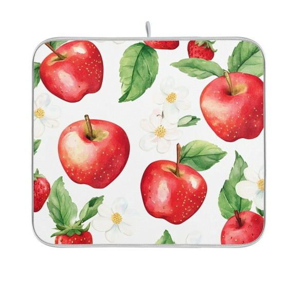 Yayeee Dish Drying Mat for Kitchen Counter 16"x18" Microfiber Absorbent Pad, White Apple Pattern