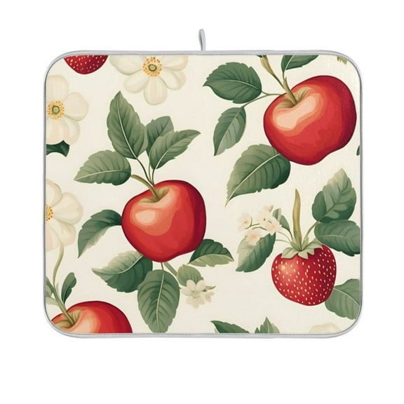 Yayeee Dish Drying Mat for Kitchen Counter 16"x18" Microfiber Absorbent Pad, Apples Flower Pattern