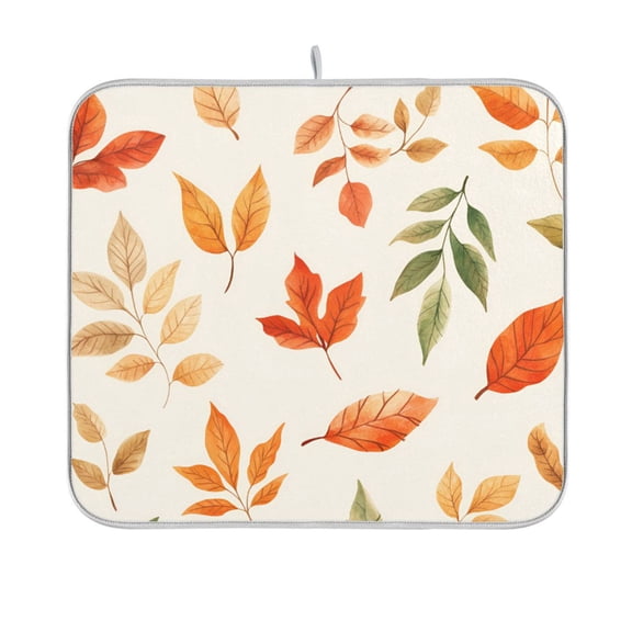 Yayeee Dish Drying Mat for Kitchen Counter 16"x18" Microfiber Absorbent Pad, Beige Autumn Leaves