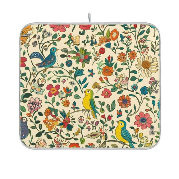 Yayeee Dish Drying Mat for Kitchen Counter 16"x18" Microfiber Absorbent Pad, Beige Cartoon Animals