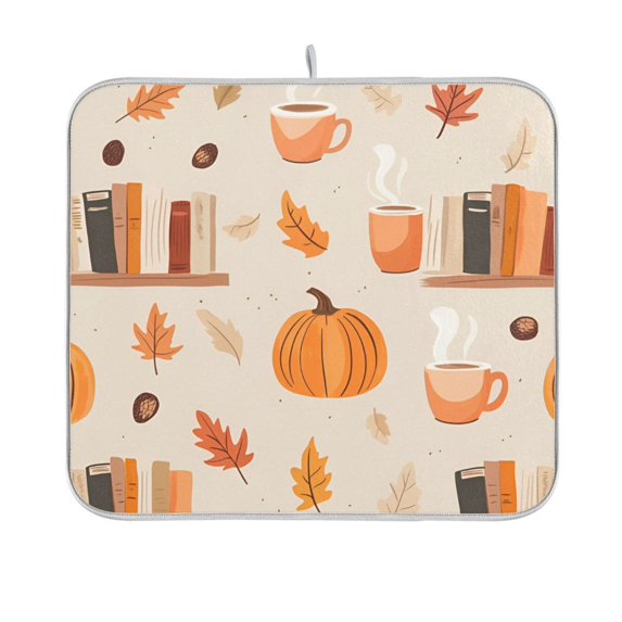 Yayeee Dish Drying Mat for Kitchen Counter 16"x18" Microfiber Absorbent Pad, Beige Fall Acorns Pattern