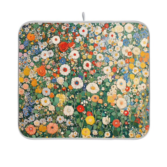 Yayeee Dish Drying Mat for Kitchen Counter 16"x18" Microfiber Absorbent Pad, Beige Floral Garden