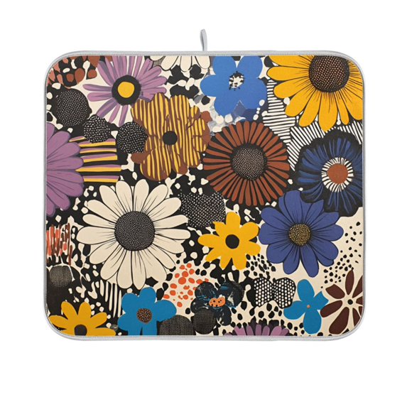 Yayeee Dish Drying Mat for Kitchen Counter 16"x18" Microfiber Absorbent Pad, Beige Flowers