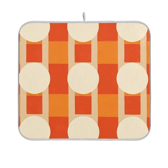 Yayeee Dish Drying Mat for Kitchen Counter 16"x18" Microfiber Absorbent Pad, Beige Geometric Circles