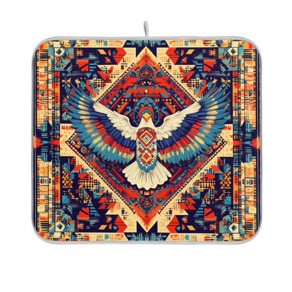Yayeee Dish Drying Mat for Kitchen Counter 16"x18" Microfiber Absorbent Pad, Beige Geometric Eagle