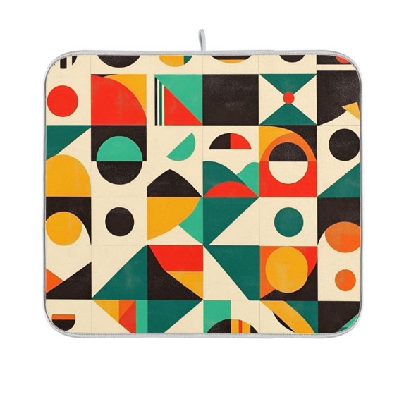 Yayeee Dish Drying Mat for Kitchen Counter 16"x18" Microfiber Absorbent Pad, Beige Geometric