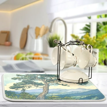 Yayeee Dish Drying Mat for Kitchen Counter 16"x18" Ultra Absorbent Pad, Beige Mountain