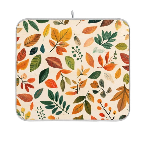 Yayeee Dish Drying Mat for Kitchen Counter 16"x18" Microfiber Absorbent Pad, Beige Retro Leaves