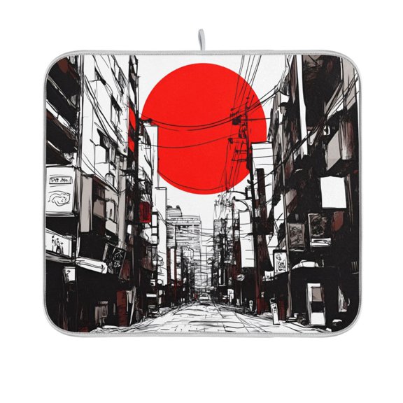 Yayeee Dish Drying Mat for Kitchen Counter 16"x18" Microfiber Absorbent Pad, Black Streets