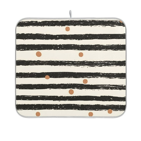 Yayeee Dish Drying Mat for Kitchen Counter 16"x18" Microfiber Absorbent Pad, Black Stripes