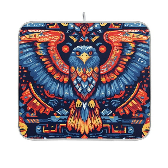 Yayeee Dish Drying Mat for Kitchen Counter 16"x18" Microfiber Absorbent Pad, Blue Abstract Eagle