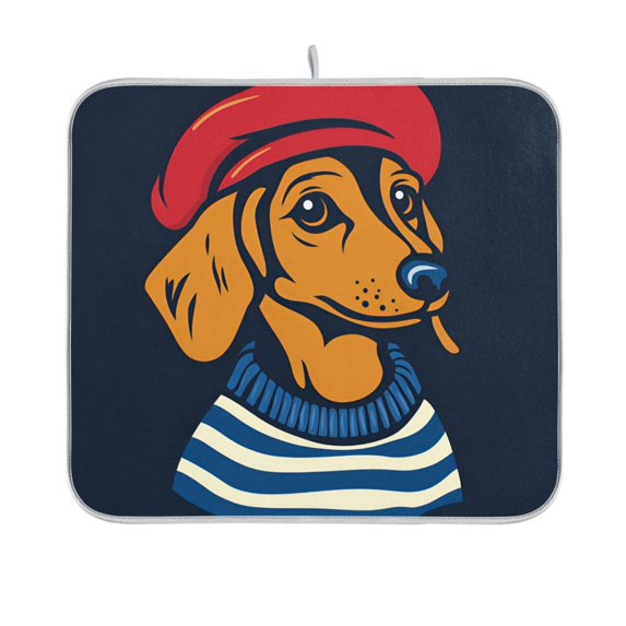 Yayeee Dish Drying Mat for Kitchen Counter 16"x18" Microfiber Absorbent Pad, Blue Dog Artist
