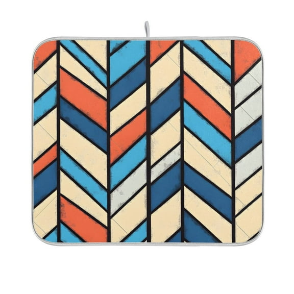 Yayeee Dish Drying Mat for Kitchen Counter 16"x18" Microfiber Absorbent Pad, Blue Geometric