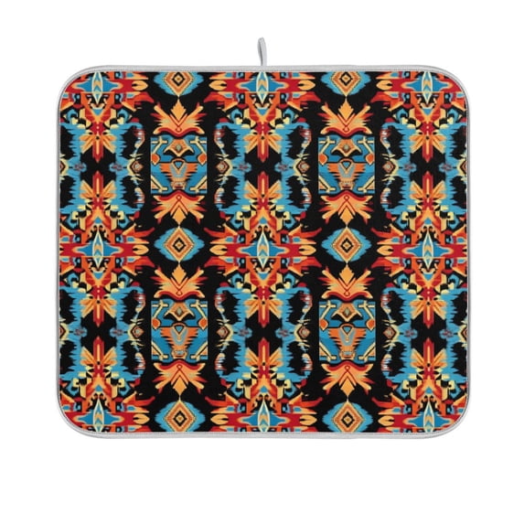Yayeee Dish Drying Mat for Kitchen Counter 16"x18" Microfiber Absorbent Pad, Blue Geometric