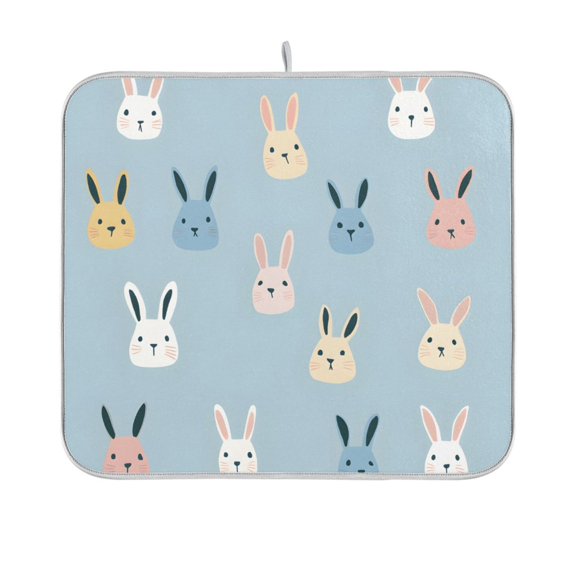 Yayeee Dish Drying Mat for Kitchen Counter 16"x18" Microfiber Absorbent Pad, Blue Rabbits