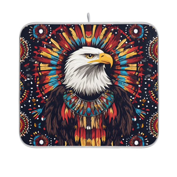 Yayeee Dish Drying Mat for Kitchen Counter 16"x18" Microfiber Absorbent Pad, Brown Abstract Eagle