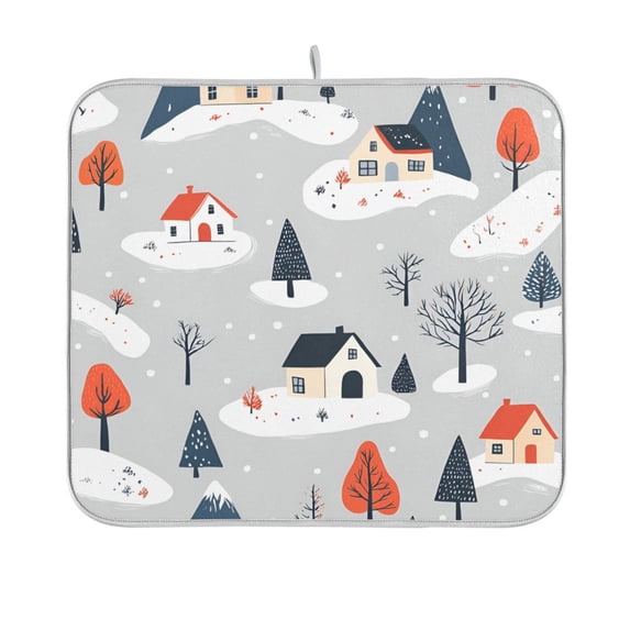 Yayeee Dish Drying Mat for Kitchen Counter 16"x18" Microfiber Absorbent Pad, Cartoon Blue Houses
