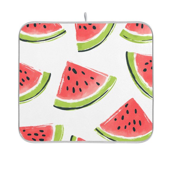 Yayeee Dish Drying Mat for Kitchen Counter 16"x18" Microfiber Absorbent Pad, Cartoon Watermelon