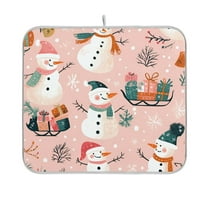 Yayeee Dish Drying Mat for Kitchen Counter 16"x18" Microfiber Absorbent Pad, Christmas Snowman