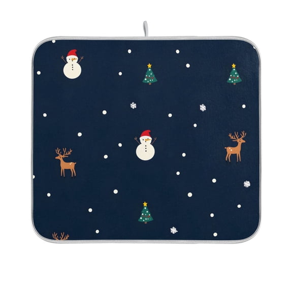 Yayeee Dish Drying Mat for Kitchen Counter 16"x18" Microfiber Absorbent Pad, Christmas Whimsy