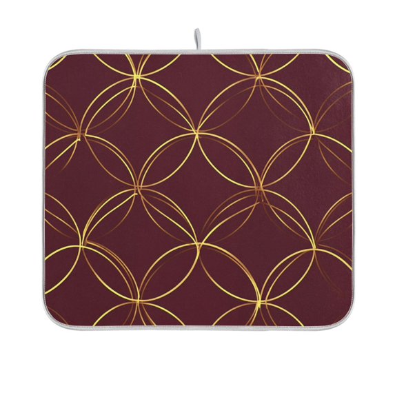 Yayeee Dish Drying Mat for Kitchen Counter 16"x18" Microfiber Absorbent Pad, Circular Gold Pattern