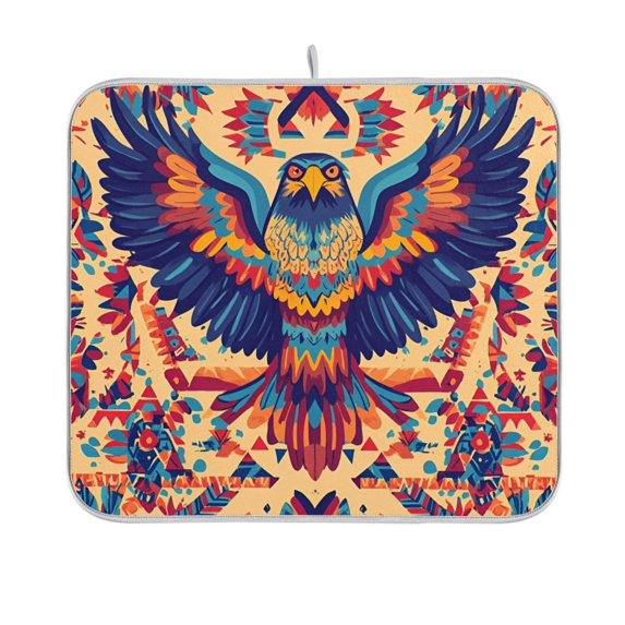 Yayeee Dish Drying Mat for Kitchen Counter 16"x18" Microfiber Absorbent Pad, Colorful Abstract Eagle