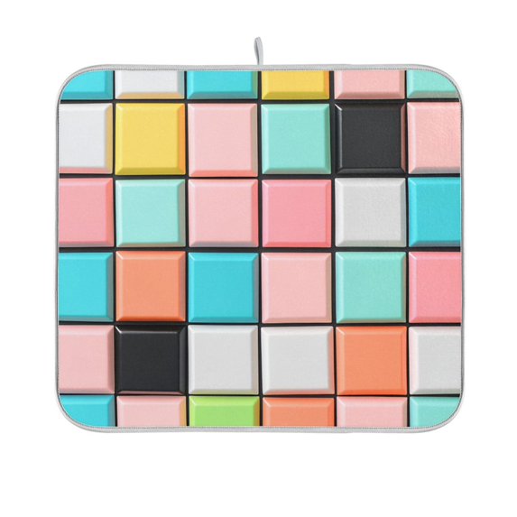 Yayeee Dish Drying Mat for Kitchen Counter 16"x18" Microfiber Absorbent Pad, Colorful Checkered Pattern