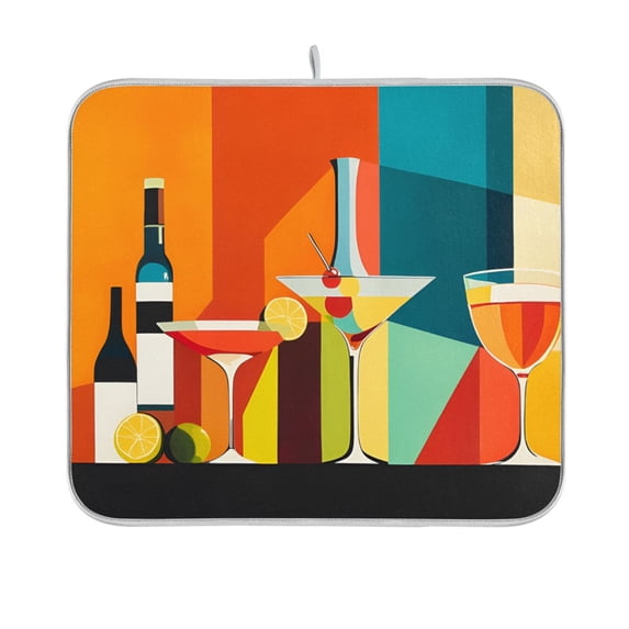 Yayeee Dish Drying Mat for Kitchen Counter 16"x18" Microfiber Absorbent Pad, Colorful Cocktails