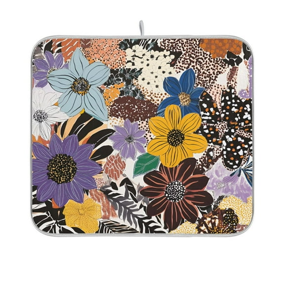Yayeee Dish Drying Mat for Kitchen Counter 16"x18" Microfiber Absorbent Pad, Colorful Flowers