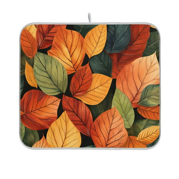 Yayeee Dish Drying Mat for Kitchen Counter 16"x18" Microfiber Absorbent Pad, Colorful Leaves