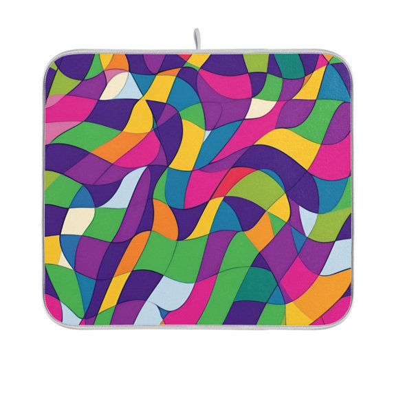 Yayeee Dish Drying Mat for Kitchen Counter 16"x18" Microfiber Absorbent Pad, Colorful Plaid